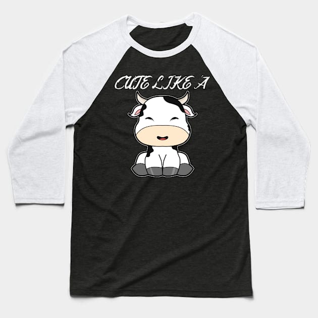 Cute Cow Baseball T-Shirt by Imutobi